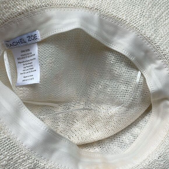 Rachael Zoe Fidora type ladies hat woven cream ivory with black trim New main image 6